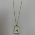 Gold plated zircon initial R necklace with white enamel rectangle letter pendant - Letter R