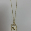 Golden 26 initial letter W pendant necklace with white enamel and zircon accents - Letter W
