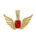 Golden angel wing pendant with pavé crystals and rectangular red gemstone center - Red Pendant Only (Without Chain) / Gold