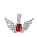 Silver angel wings pendant with large rectangle red gemstone and pavé white crystals - Red Pendant Only (Without Chain) / Silver