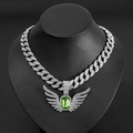 Hip-hop ketting met groene smaragd geslepen steen hanger en kristallen vleugels - Lichtgroene Hanger Set / Zilver