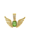 Hiphop engelenvleugel hanger met smaragdgroene steen en fonkelende kristallen - Lichtgroene Hanger Zonder Ketting / Goud