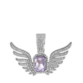 Heren engelenvleugel ketting met een rechthoekige lavendelkleurige kristal - Paarse Hanger (Zonder Ketting) / Zilver