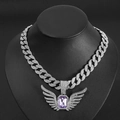 Zilveren Cubaanse ketting met paarse edelsteen en ijsvogel vleugel hanger - Paarse Hanger Set / Zilver