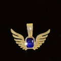 Gouden engelenvleugels hanger met rechthoekige blauwe saffier en zirkoonstenen - Blauwe Hanger (Geen Ketting) / Goud