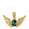 Herenketting met goudkleurige engelenvleugels en een smaragdgroene edelsteen hanger - Groene Hanger Zonder Ketting / Goud