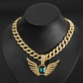 Gouden herenketting met engelenvleugel hanger en groene steen in hiphop stijl - Groene Hanger Set / Goud