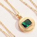 Minimalist gold necklace featuring a geometric square emerald green zircon pendant - Emerald Green Zirconia