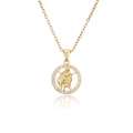 14K gold plated necklace with circular zodiac pendant featuring a female figure and cubic zirconia - Virgo / Gold