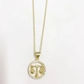 14K gold Libra zodiac pendant necklace with sparkling pavé crystals on thin O-chain - Libra / Gold