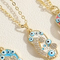 Golden Evil Eye footprint pendant necklace with blue enamel and zircon stones - White (XL2649-3)