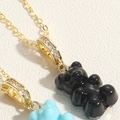 Cute resin bear necklaces in black and macaroon blue with sparkling gold zircon clasps - Black (XL2599-1)