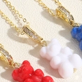 Colorful resin gummy bear zircon pendant necklaces in red, white and blue colors - White (XL2599-3)