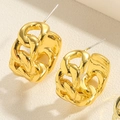 Macro shot of chunky gold chain link earrings with a high-polished metallic finish - Gold Cuban Link C-Shape (ES2348-4)
