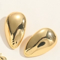 Close-up of polished golden teardrop earrings with a high-shine mirror finish on art paper - Shiny Gold Water Drop Style