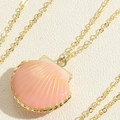 Macro view of pink enamel scallop shell pendant with golden metallic edges - Scallop Pendant (XL3385-5) / Pink