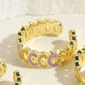 Adjustable gold open ring featuring purple enamel accents and pave set zircons - Adjustable Open / Purple