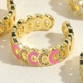 Pink enamel and sparkling zircon gold-plated open ring with an elegant O-shaped design - Adjustable Open / Pink