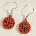 Sparkling orange rhinestone basketball drop earrings with secure silver-tone ear hooks - Basketball Earrings (ES2337-4)