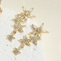 Macro detail of gold star earrings with sparkling cubic zirconia on a mineral stone - Star Zirconia Stud Earrings (ES2391-2)
