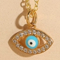 Collana con ciondolo Occhio del Male dorato con smalto azzurro e pavé di cristalli - Blu
