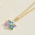 Golden necklace with star-shaped evil eye pendant in colorful enamel and cubic zirconia - Green Five-point Star
