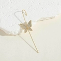 Detailed view of a gold butterfly ear cuff featuring micro-pave white zircons on rock - Butterfly Ear Hook