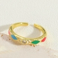 Vintage S925 zilveren ring met kleurrijk emaille en centrale zirkonia steen - Kleurrijk
