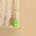 Vintage green enamel egg pendant with gold floral wire in 14K gold plated necklace - Green (MA1-8)