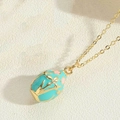 14K gold plated oval Faberge style pendant necklace with blue enamel flower detail - Cyan (MA1-8)