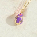Vintage 14K gold plated oval necklace with purple enamel and floral relief pattern - Purple (MA1-8)