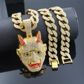 Collana cubana hip hop dorata con ciondolo a maschera di demone Yaksha e cristalli colorati - groumette catena / Oro