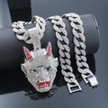 Collana con ciondolo a fantasma hip hop argentata con pavé di cristalli e occhi verdi - groumette catena / Argento