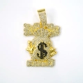 Hip-hop style gold-tone money bag pendant with crystals and famous inscription for men - Gold Pendant Only (Without Chain) / Gold