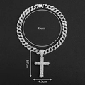 Detailed size view of hip hop silver iced-out cuban link chain with large cross pendant - Silver Necklace Set / 45cm Chain Length