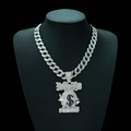 Silver iced out money bag pendant with dollar sign on a luxury cuban link chain - Silver Color Pendant with Necklace / Silver