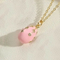 Pink enamel egg pendant necklace with gold hollow lines and sparkling rhinestones - Pink