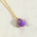 Elegant gold chain necklace with deep purple enamel egg pendant and crystals - Purple