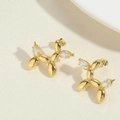 Golden balloon dog stud earrings with clear marquise cut zircon stones and metal finish - Balloon Dog Style (Small Pony Earrings ES2611-1)