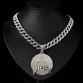 Hip hop silver Cuban link necklace with a pave-set dripping smiley face pendant - Pendant With Cuban Link Chain / 18inch / Silver