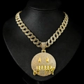 Hip-hop gold Cuban chain necklace with a large melting iced-out smiley face pendant - Pendant With Cuban Link Chain / 18inch / Gold