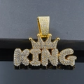 Iced out gold KING crown pendant with shimmering stones on a hip hop style necklace - Pendant Only (Without Chain) / Gold