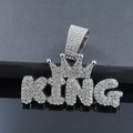 Iced out silver KING pendant with crown on silver cuban chain for hip hop style - Pendant Only (Without Chain) / Silver