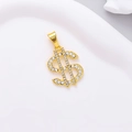 Détail d'un pendentif signe dollar hip-hop serti de pierres de zircone blanches - Pendentif Seul (Sans Chaîne) / Argent