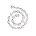Silver hip hop necklace with iced out coffee bean links and sparkling zircons - Short Necklace / Silver