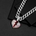 Collana cubana hip hop con pendente a cuore spezzato, crepe rosse e strass argentati lucidi - solo ciondolo / Argento zircone AB