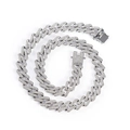 Silberne Iced-Out-Panzerkette mit Vollbesatz aus Diamanten und sicherem Verschluss - 16 Zoll Halskette / Silber