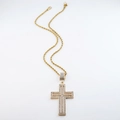 Detail of gold layered cross pendant with sparkling crystals and rope chain - Gold 20inch(50cm) Rope Chain