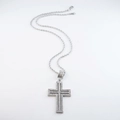 Macro shot of a silver iced-out cross pendant with zircon stones and a twist rope chain - Silver 20inch(50cm) Rope Chain
