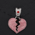 Hip-hop broken heart pendant with pink crystals and red stone on Cuban chain - Silver Base Pink Rhinestone Single Pendant